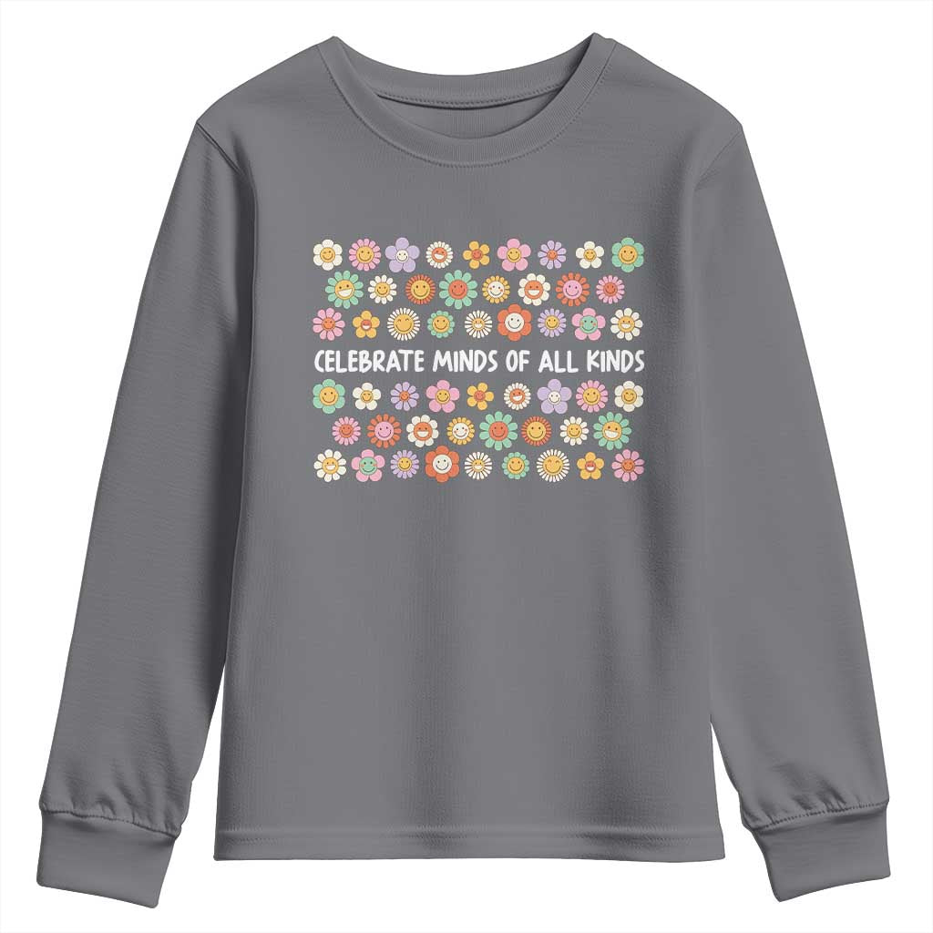 Funny Celebrate Minds Of All Kinds Youth Sweatshirt Autism Support Retro Flower