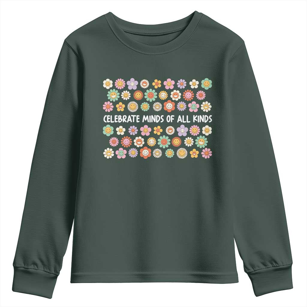 Funny Celebrate Minds Of All Kinds Youth Sweatshirt Autism Support Retro Flower