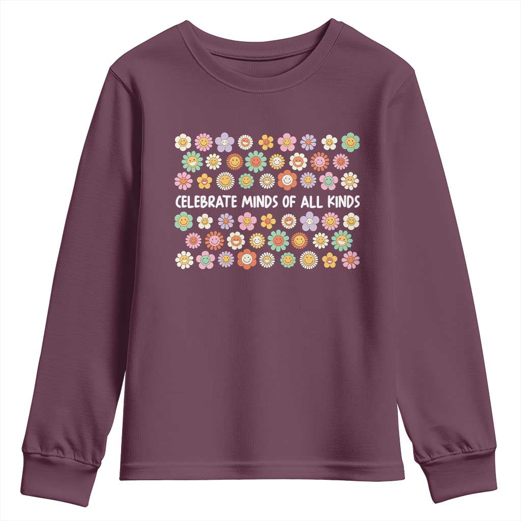Funny Celebrate Minds Of All Kinds Youth Sweatshirt Autism Support Retro Flower