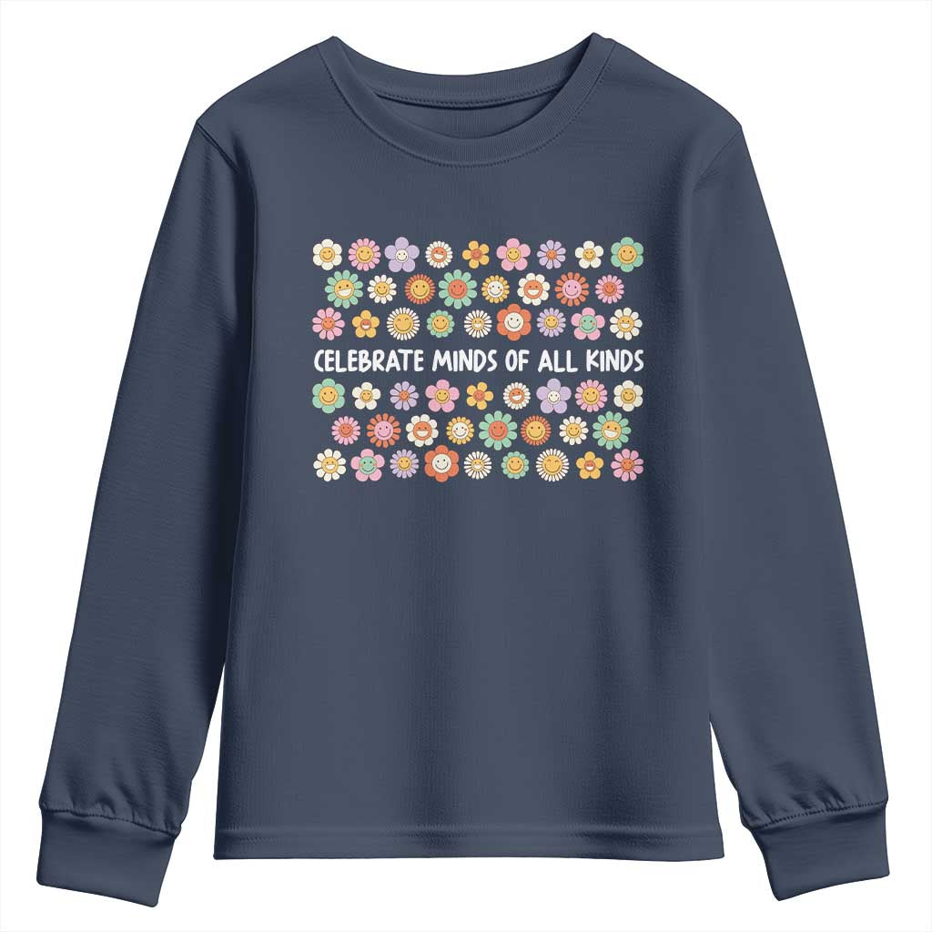 Funny Celebrate Minds Of All Kinds Youth Sweatshirt Autism Support Retro Flower