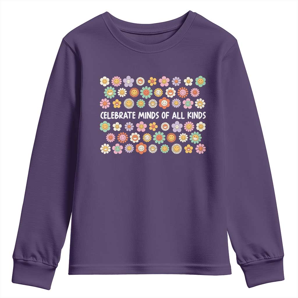 Funny Celebrate Minds Of All Kinds Youth Sweatshirt Autism Support Retro Flower