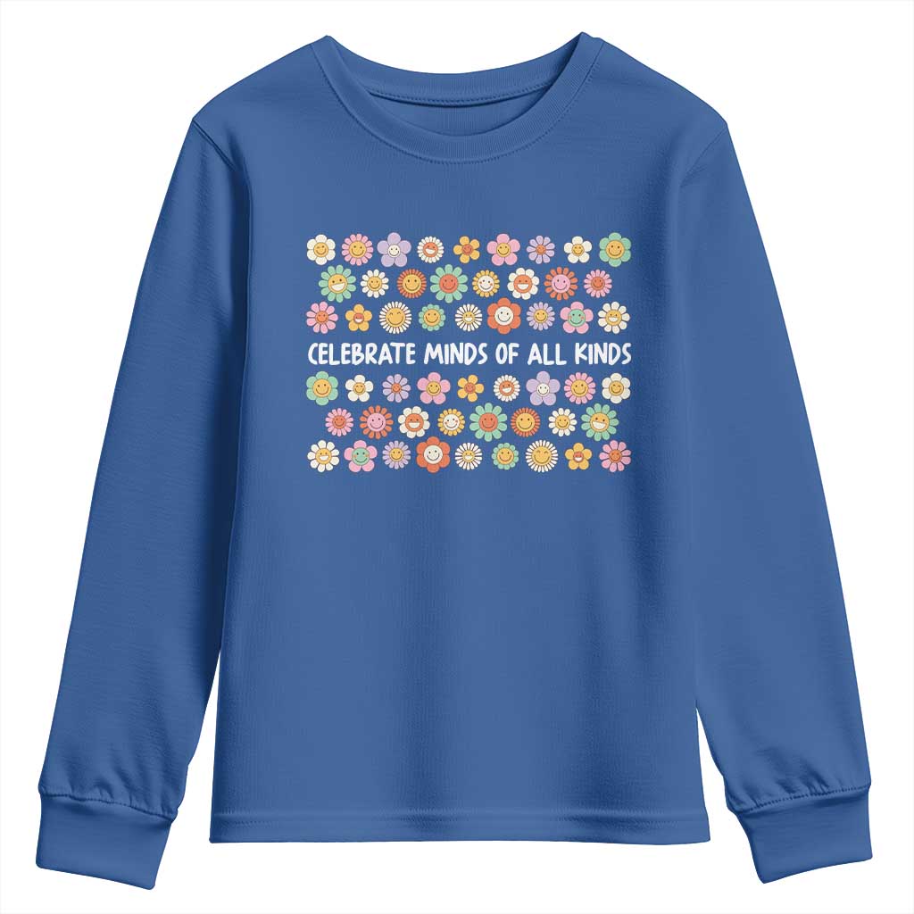 Funny Celebrate Minds Of All Kinds Youth Sweatshirt Autism Support Retro Flower