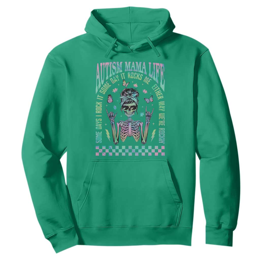 Funny Autism Mama Life Hoodie Some Days I Rock It Some Days It Rock Me Autism Support Skeleton
