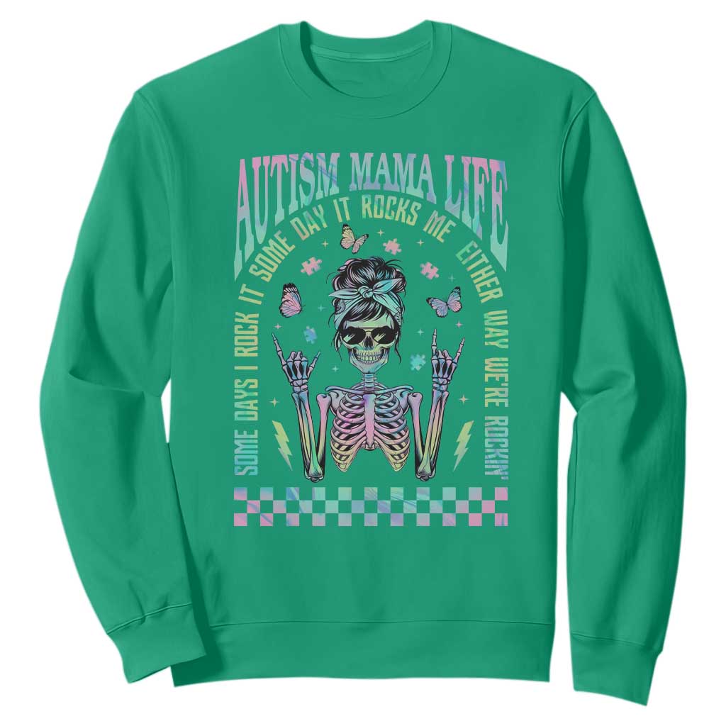 Funny Autism Mama Life Sweatshirt Some Days I Rock It Some Days It Rock Me Autism Support Skeleton