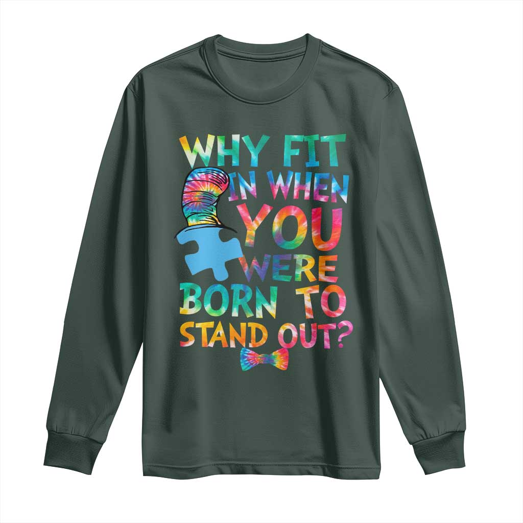 Funny Autism Support Long Sleeve Shirt Why Fit In When You Were Born To Stand Out Puzzle