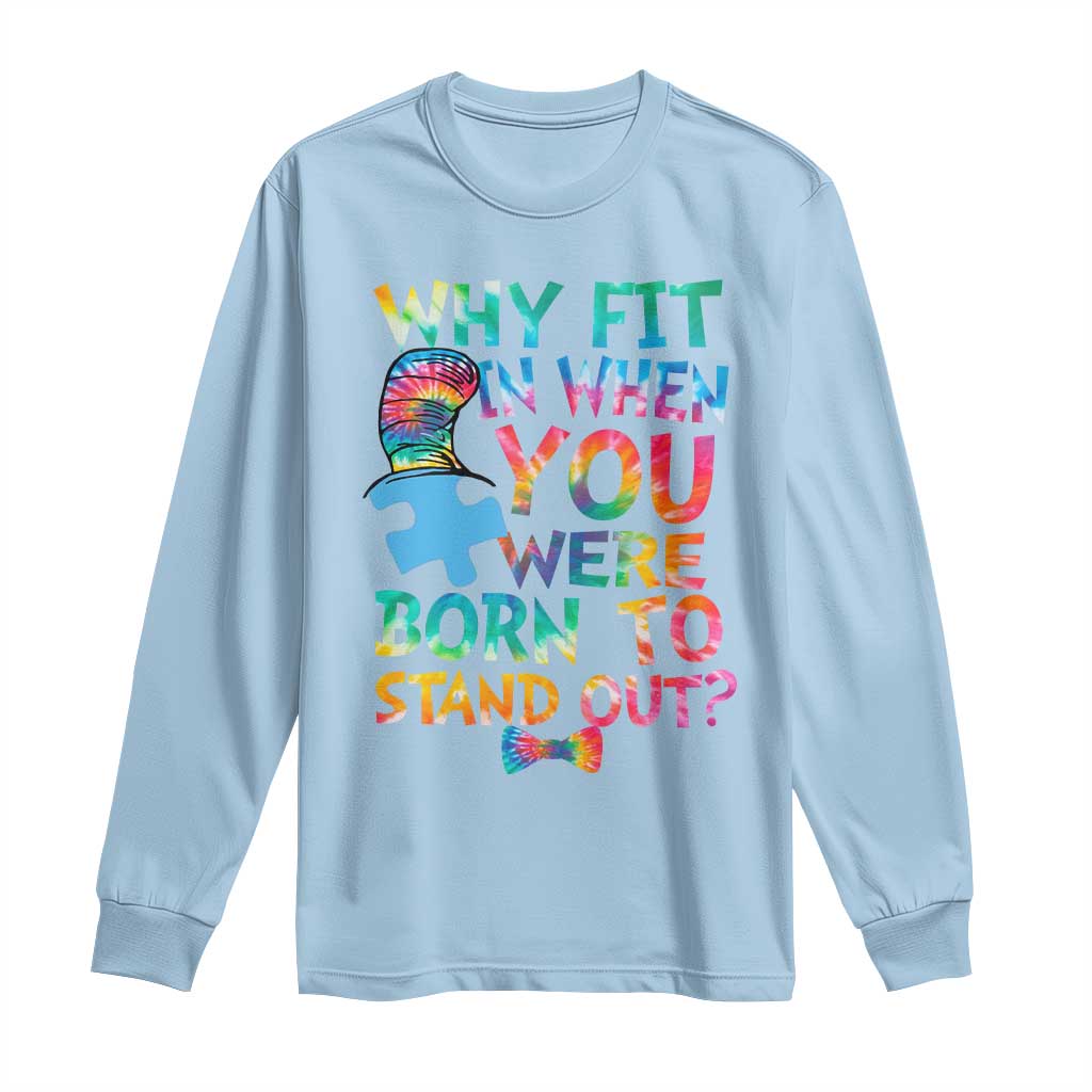 Funny Autism Support Long Sleeve Shirt Why Fit In When You Were Born To Stand Out Puzzle