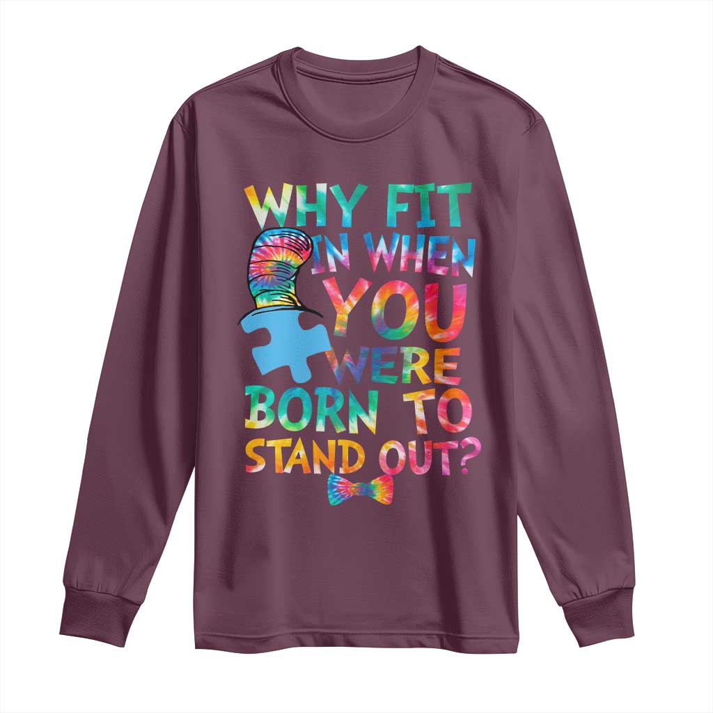 Funny Autism Support Long Sleeve Shirt Why Fit In When You Were Born To Stand Out Puzzle