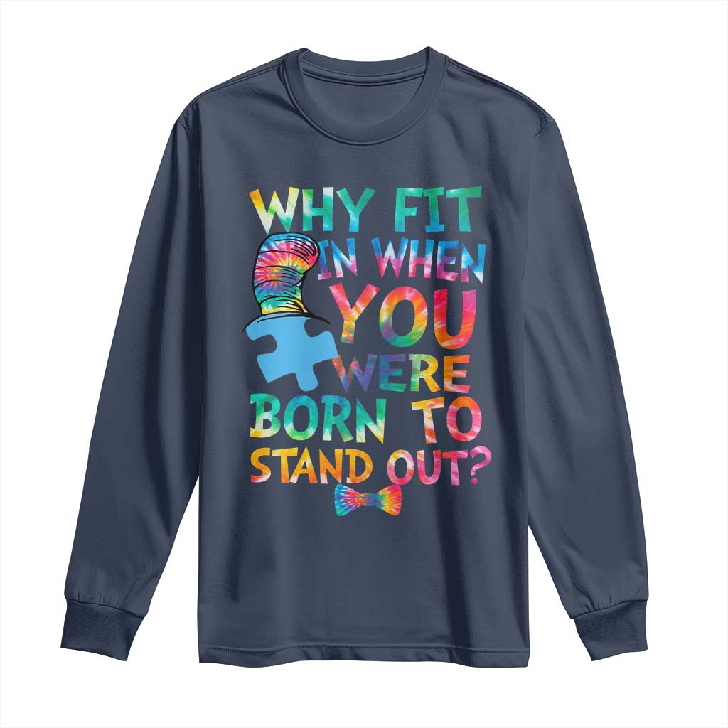 Funny Autism Support Long Sleeve Shirt Why Fit In When You Were Born To Stand Out Puzzle