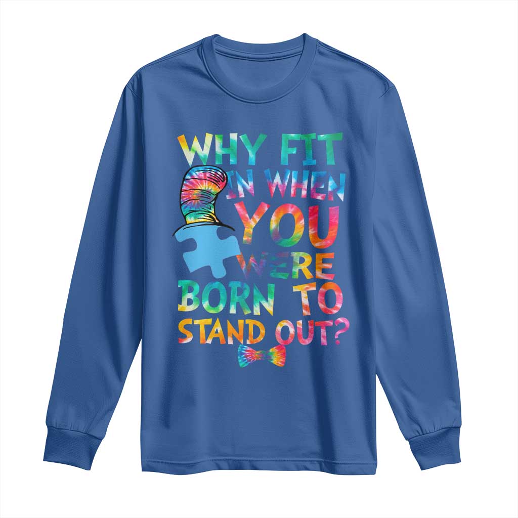 Funny Autism Support Long Sleeve Shirt Why Fit In When You Were Born To Stand Out Puzzle