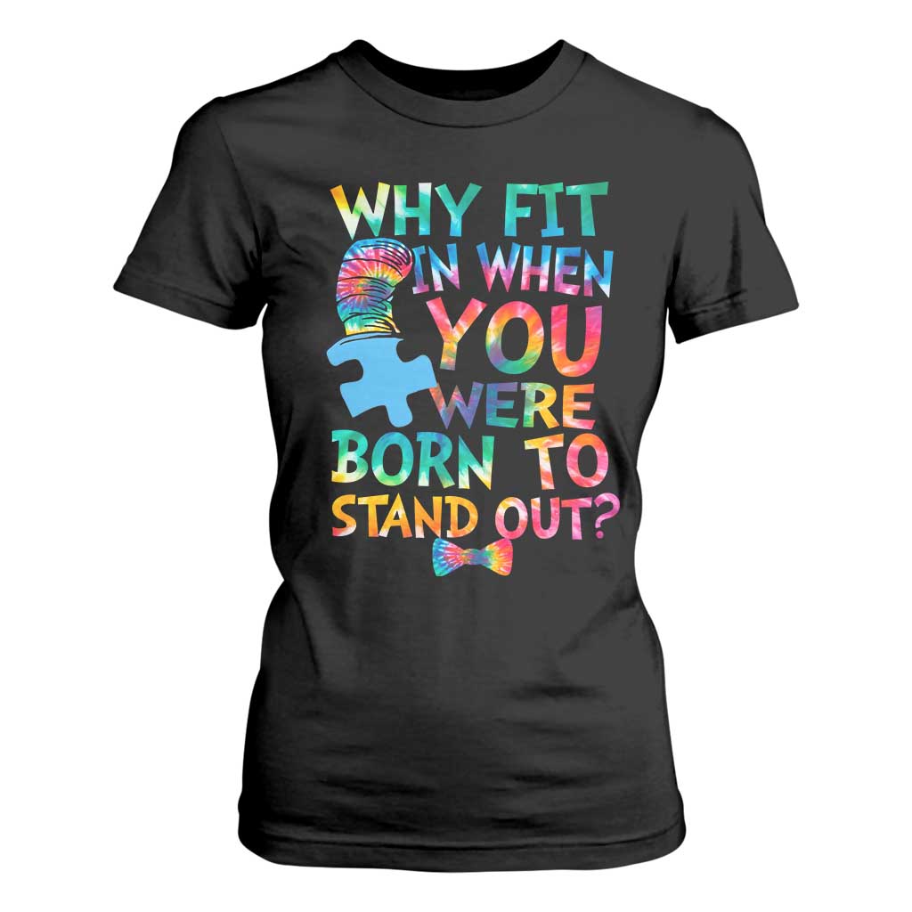 Funny Autism Support T Shirt For Women Why Fit In When You Were Born To Stand Out Puzzle