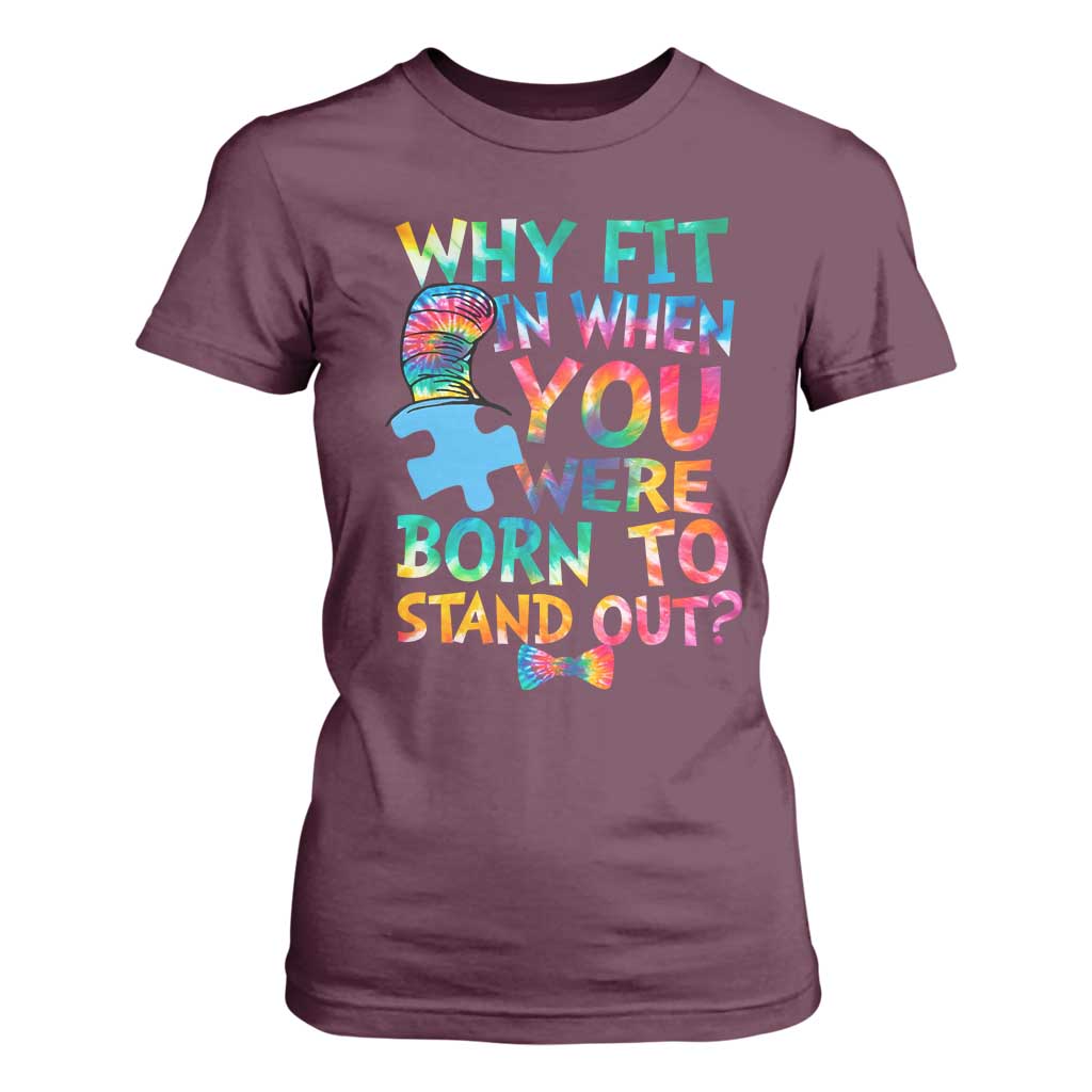 Funny Autism Support T Shirt For Women Why Fit In When You Were Born To Stand Out Puzzle