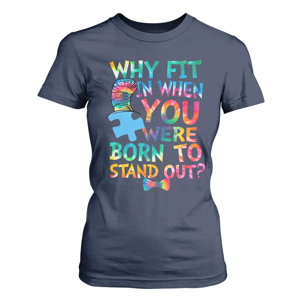Funny Autism Support T Shirt For Women Why Fit In When You Were Born To Stand Out Puzzle