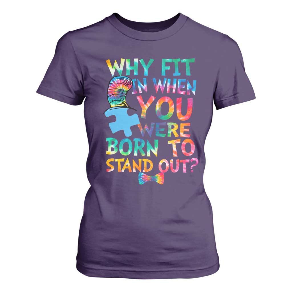 Funny Autism Support T Shirt For Women Why Fit In When You Were Born To Stand Out Puzzle