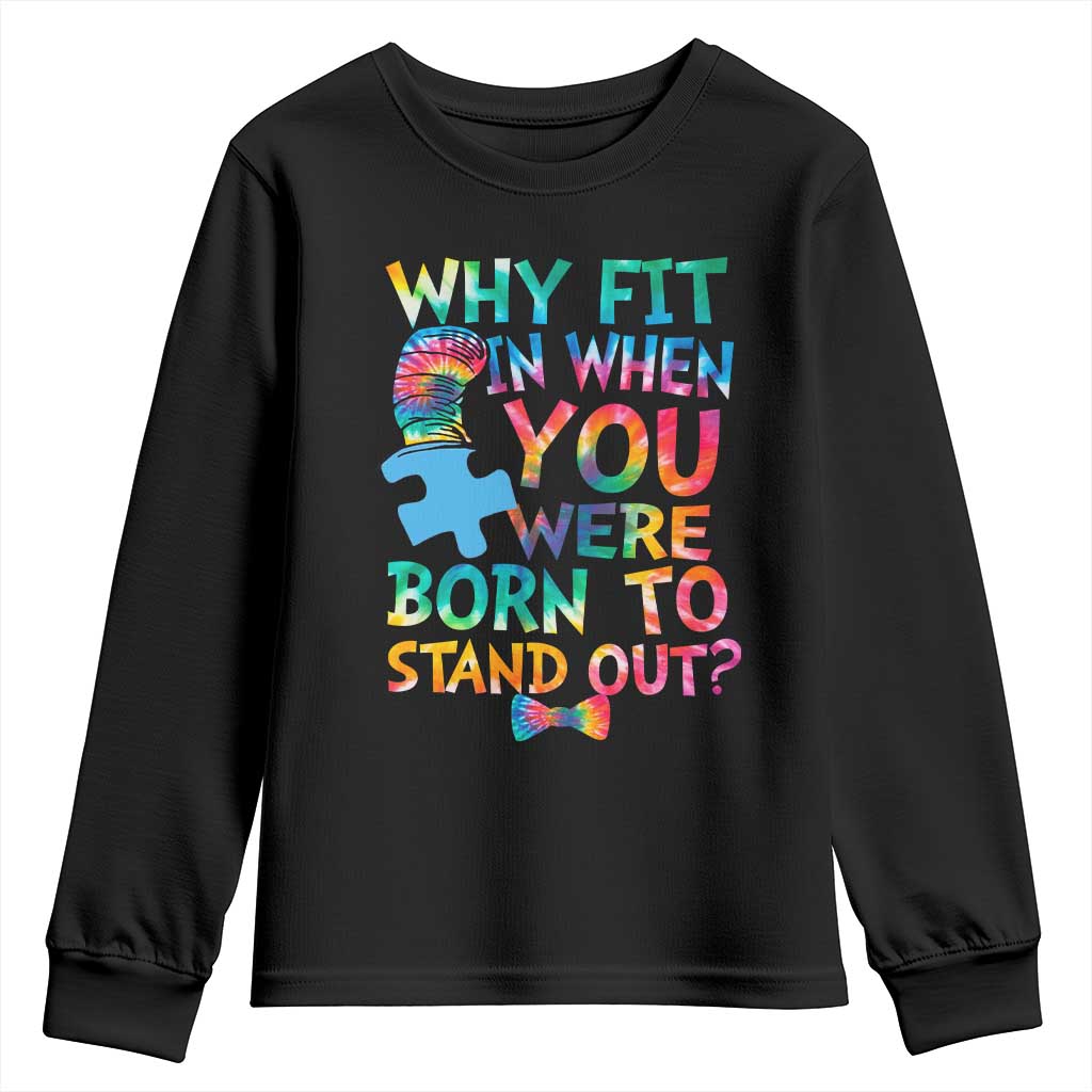 Funny Autism Support Youth Sweatshirt Why Fit In When You Were Born To Stand Out Puzzle