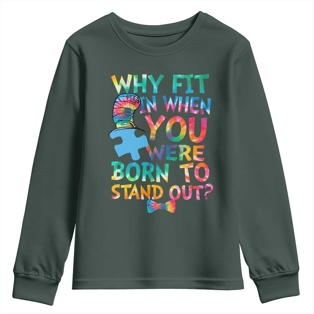 Funny Autism Support Youth Sweatshirt Why Fit In When You Were Born To Stand Out Puzzle