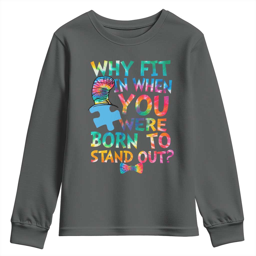 Funny Autism Support Youth Sweatshirt Why Fit In When You Were Born To Stand Out Puzzle