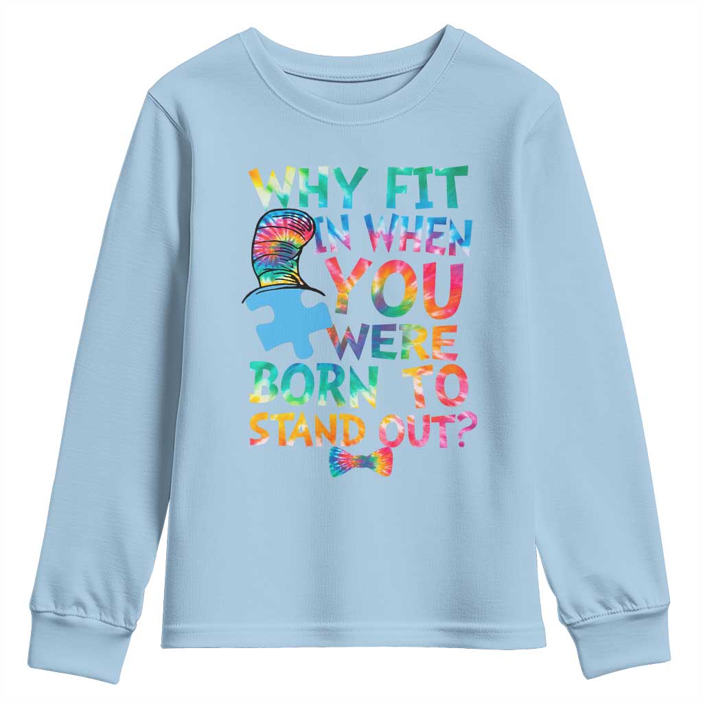 Funny Autism Support Youth Sweatshirt Why Fit In When You Were Born To Stand Out Puzzle