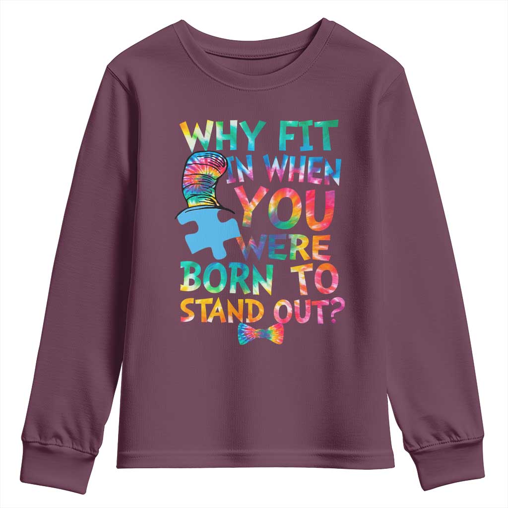Funny Autism Support Youth Sweatshirt Why Fit In When You Were Born To Stand Out Puzzle