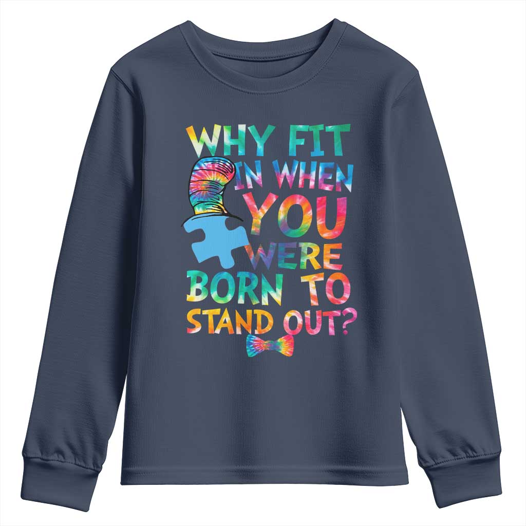 Funny Autism Support Youth Sweatshirt Why Fit In When You Were Born To Stand Out Puzzle