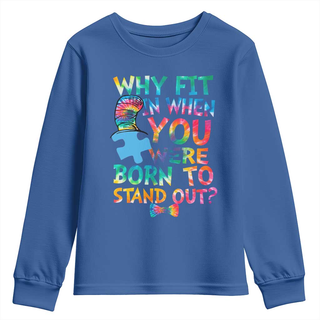 Funny Autism Support Youth Sweatshirt Why Fit In When You Were Born To Stand Out Puzzle