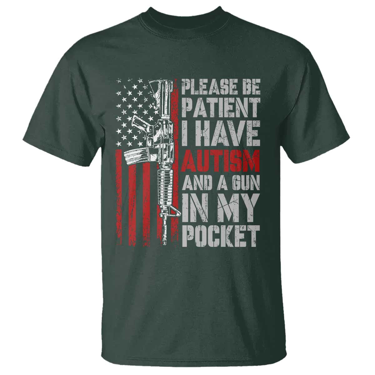 Funny Autism Support T Shirt Please Be Patient I Have Autism & Vintage American Flag