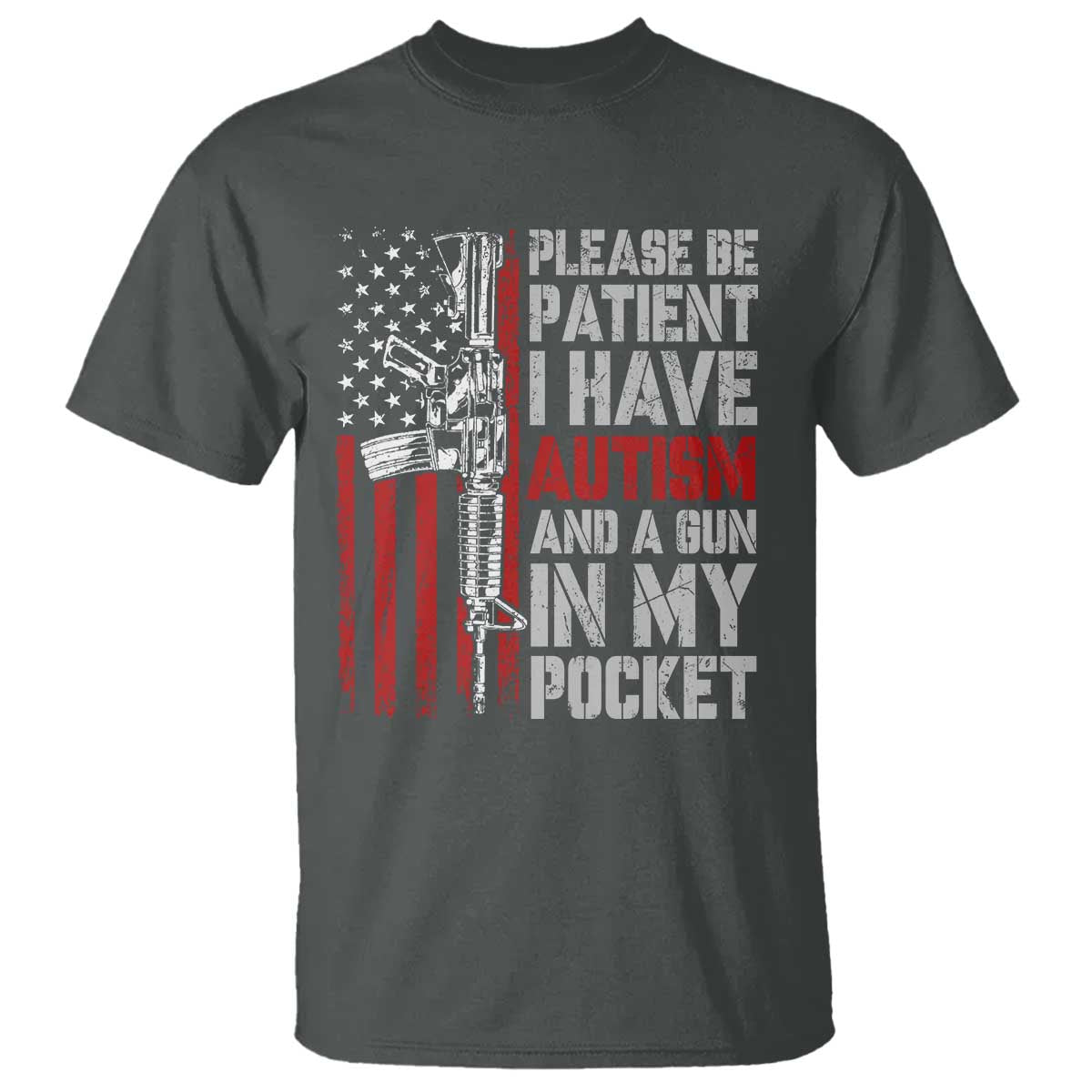 Funny Autism Support T Shirt Please Be Patient I Have Autism & Vintage American Flag