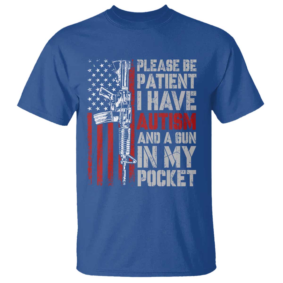 Funny Autism Support T Shirt Please Be Patient I Have Autism & Vintage American Flag