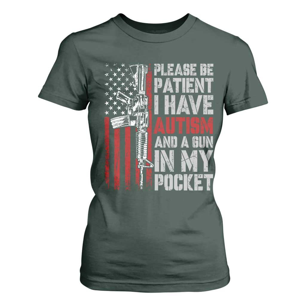 Funny Autism Support T Shirt For Women Please Be Patient I Have Autism & Vintage American Flag