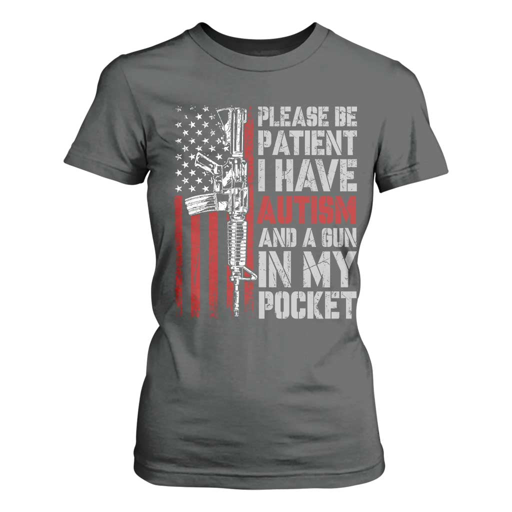 Funny Autism Support T Shirt For Women Please Be Patient I Have Autism & Vintage American Flag