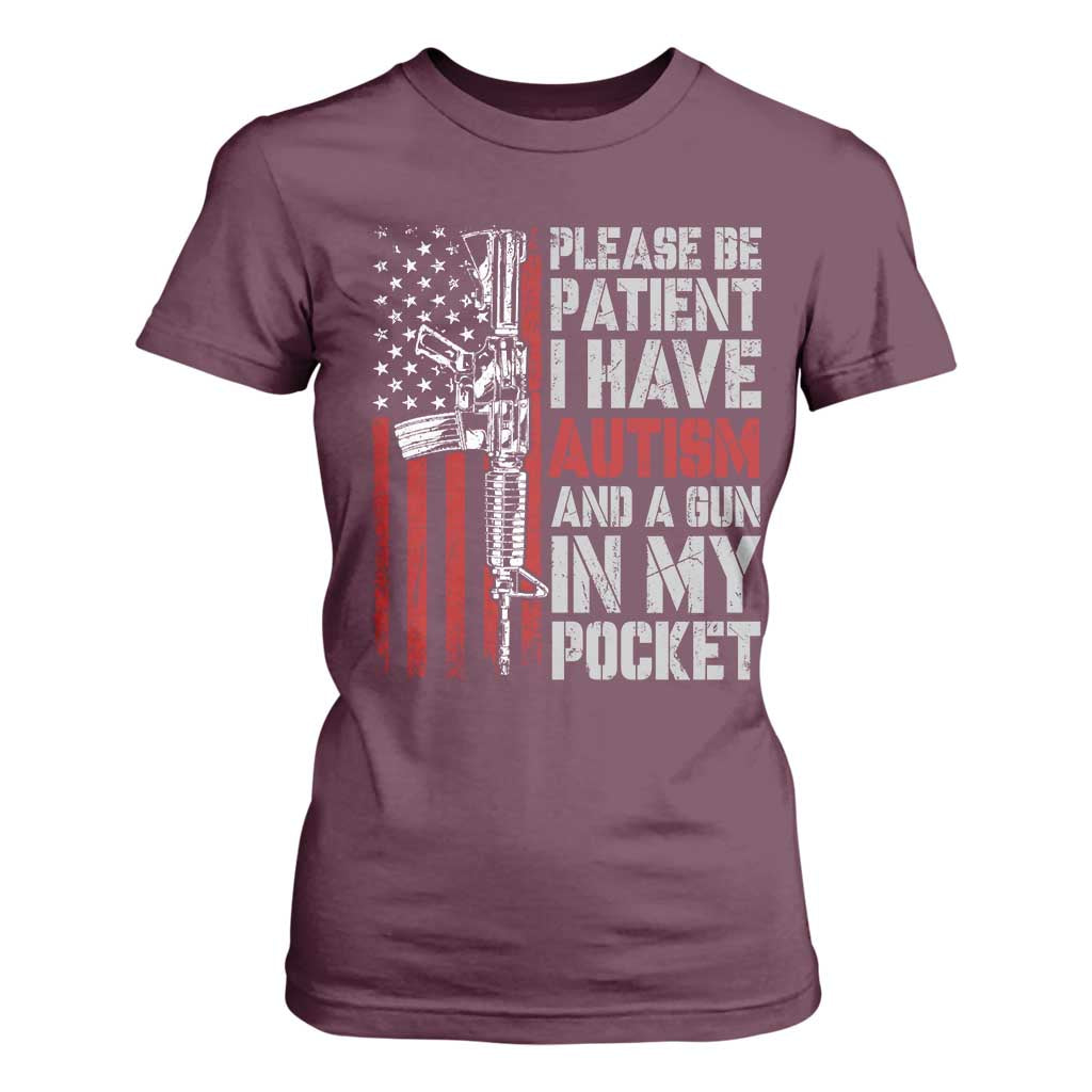 Funny Autism Support T Shirt For Women Please Be Patient I Have Autism & Vintage American Flag