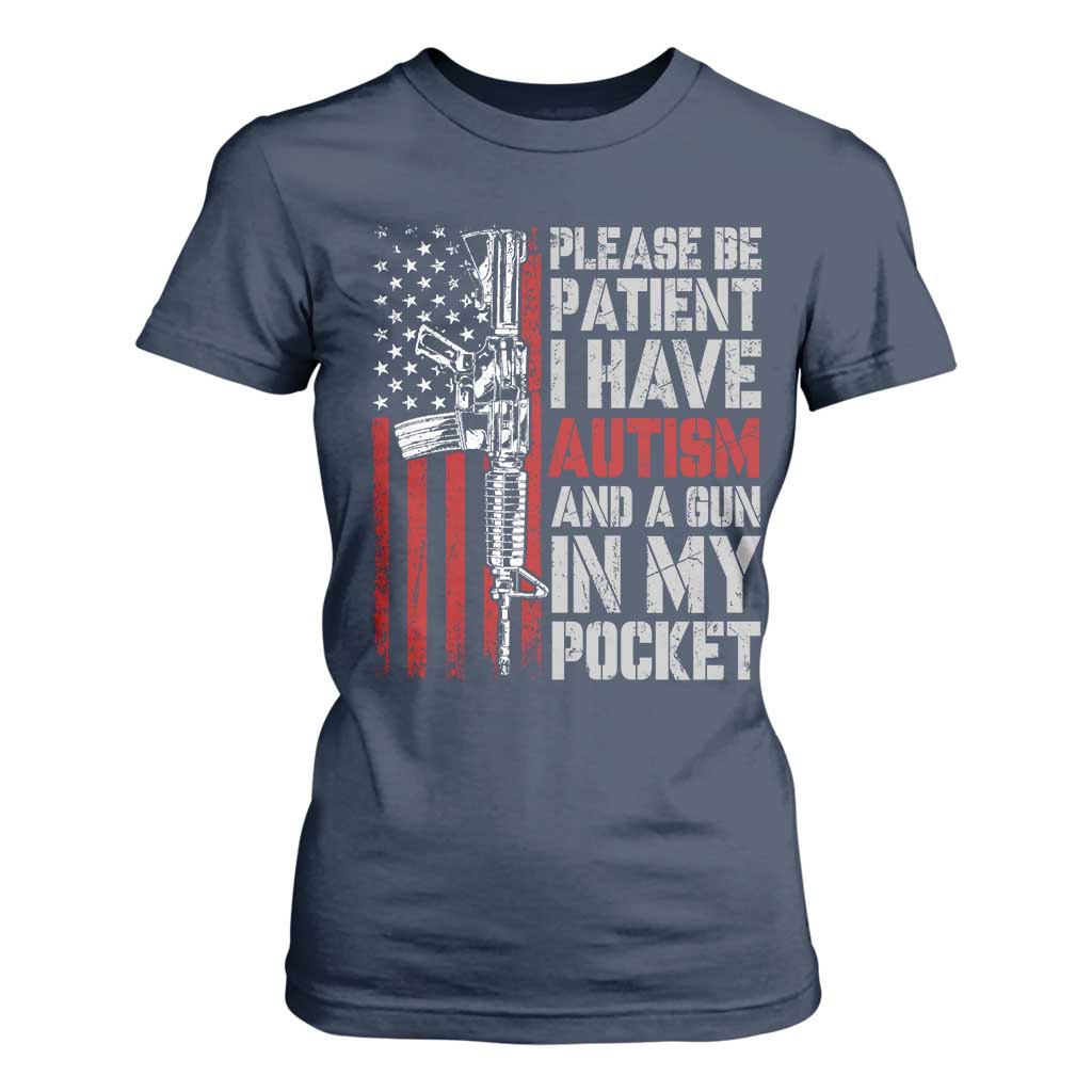 Funny Autism Support T Shirt For Women Please Be Patient I Have Autism & Vintage American Flag
