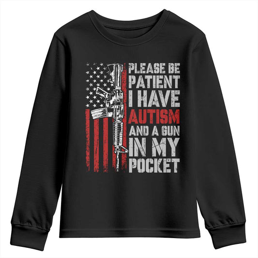 Funny Autism Support Youth Sweatshirt Please Be Patient I Have Autism & Vintage American Flag