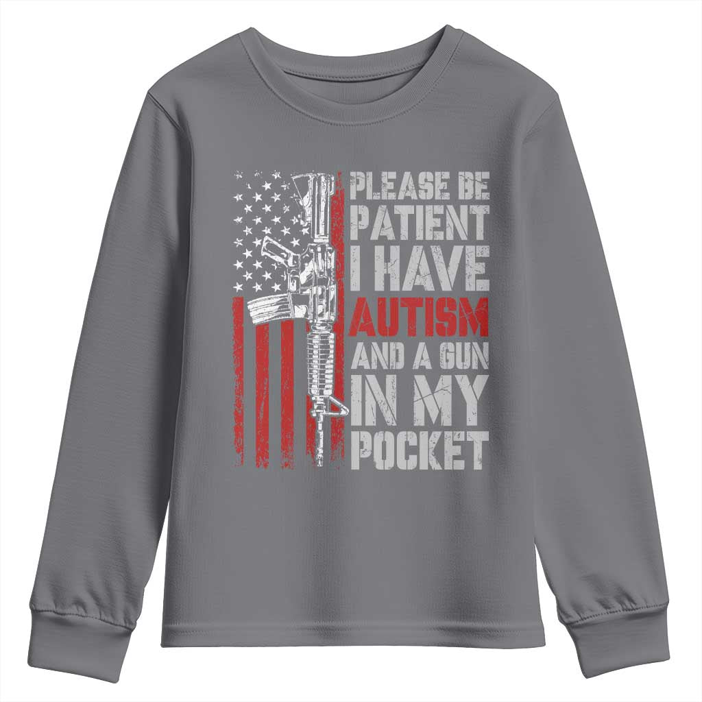 Funny Autism Support Youth Sweatshirt Please Be Patient I Have Autism & Vintage American Flag