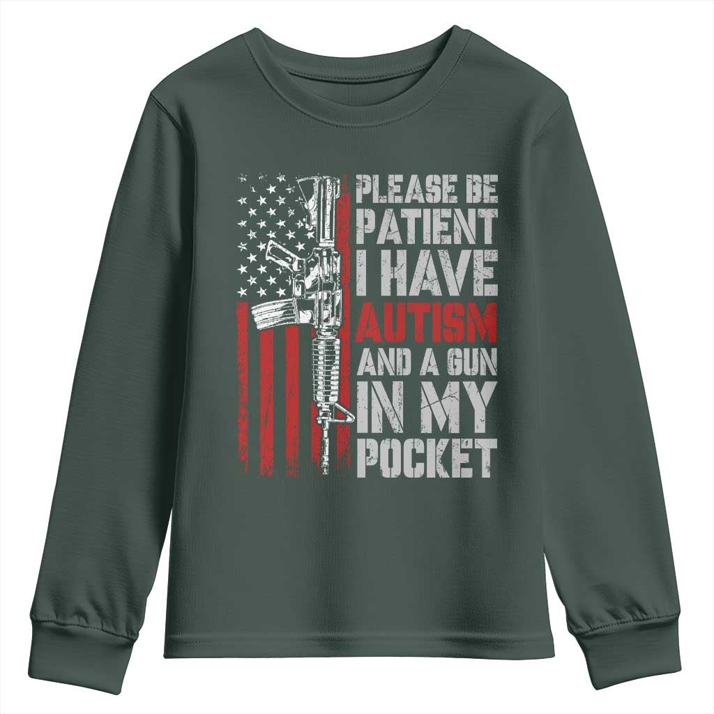 Funny Autism Support Youth Sweatshirt Please Be Patient I Have Autism & Vintage American Flag