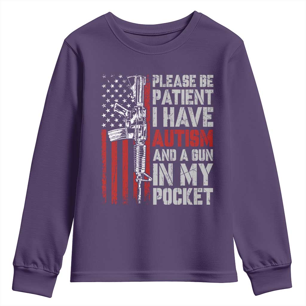 Funny Autism Support Youth Sweatshirt Please Be Patient I Have Autism & Vintage American Flag