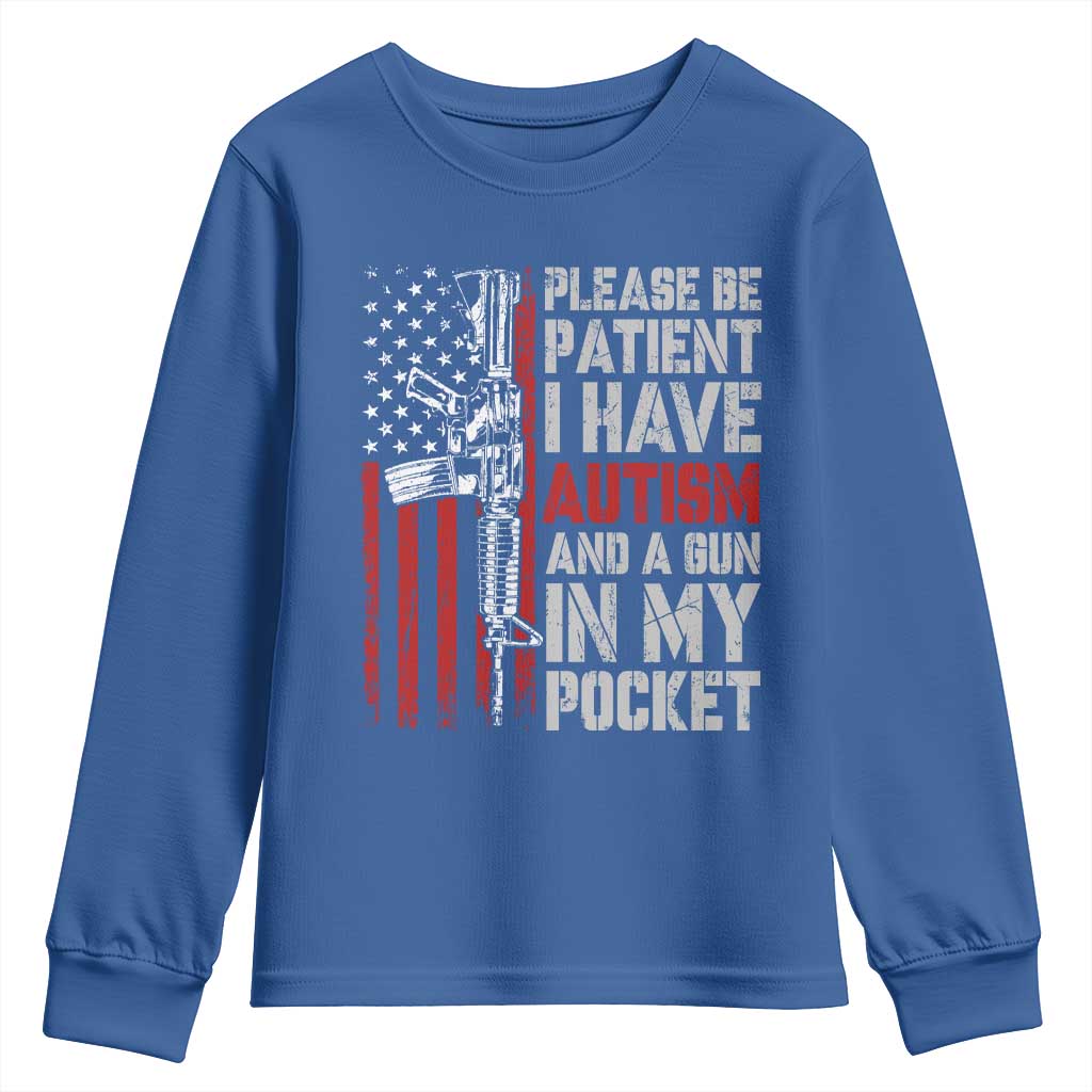 Funny Autism Support Youth Sweatshirt Please Be Patient I Have Autism & Vintage American Flag