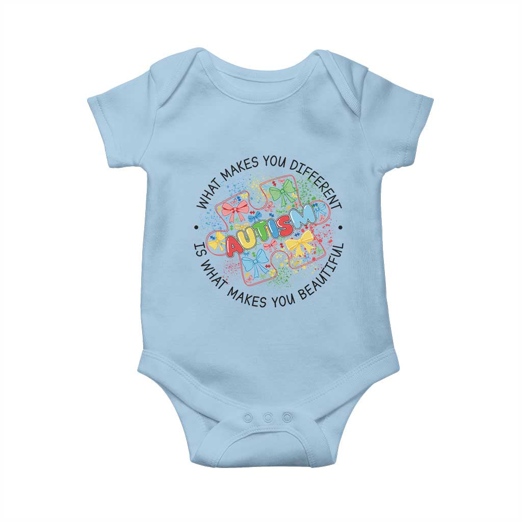 Funny Autism Support What Makes You Different Is What Makes You Beautiful Baby Onesie Coquette Puzzle