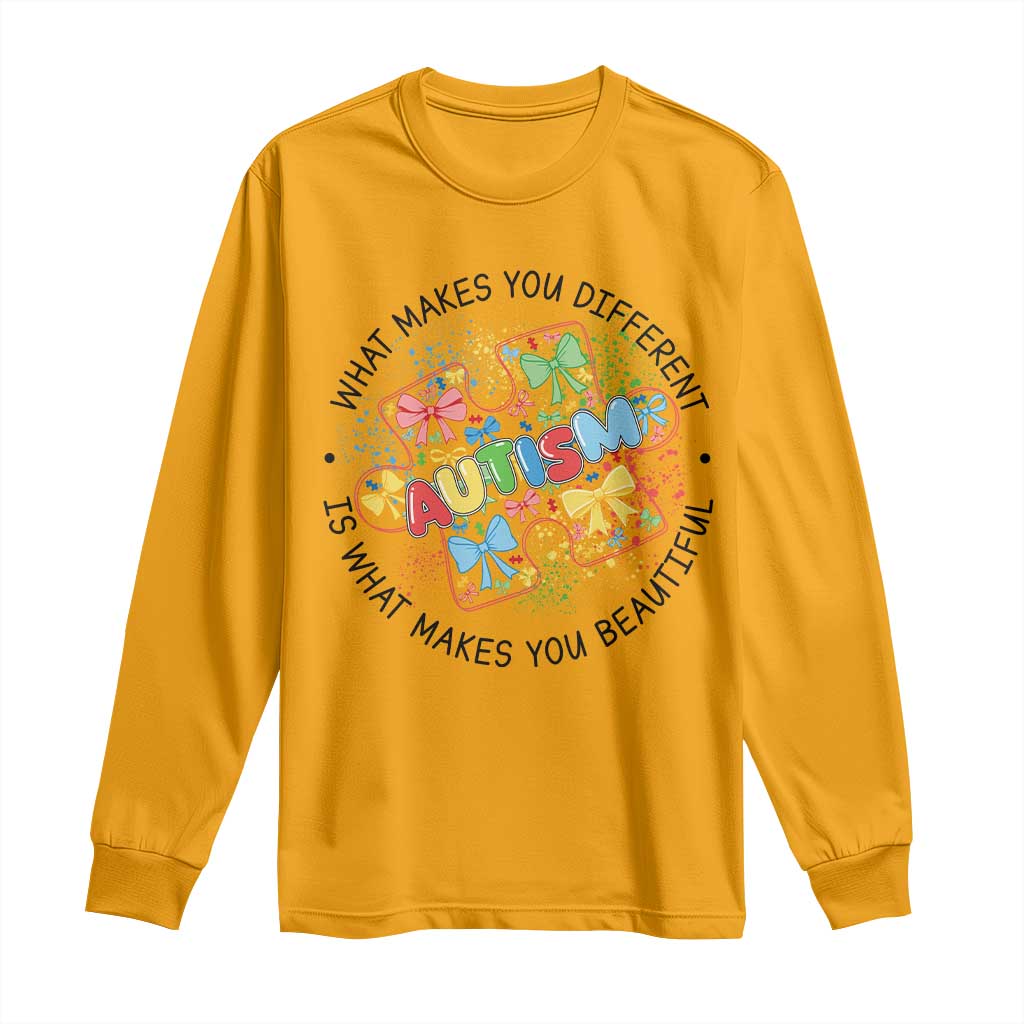 Funny Autism Support What Makes You Different Is What Makes You Beautiful Long Sleeve Shirt Coquette Puzzle