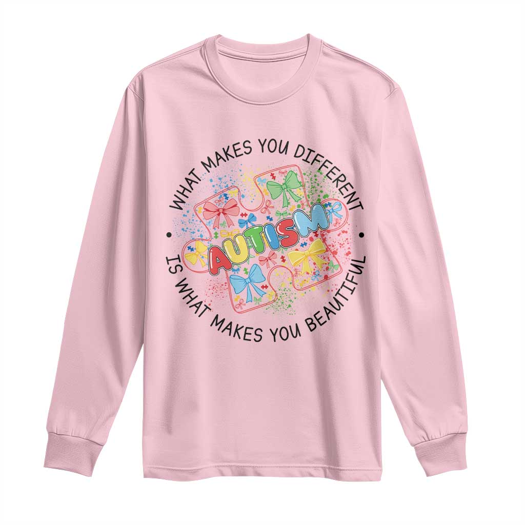 Funny Autism Support What Makes You Different Is What Makes You Beautiful Long Sleeve Shirt Coquette Puzzle
