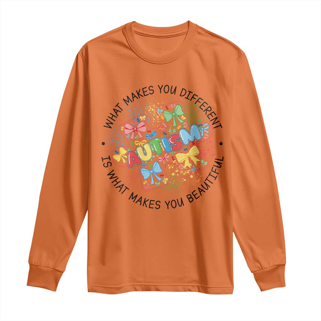 Funny Autism Support What Makes You Different Is What Makes You Beautiful Long Sleeve Shirt Coquette Puzzle