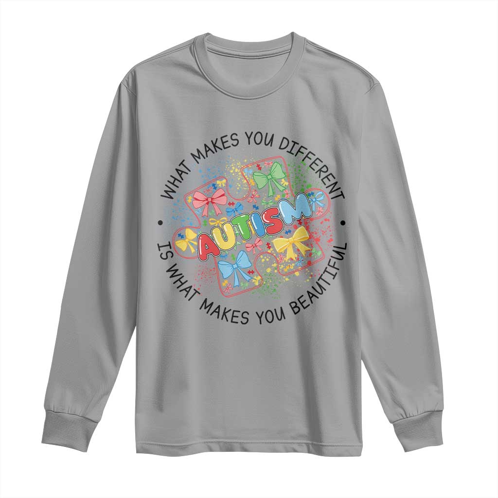 Funny Autism Support What Makes You Different Is What Makes You Beautiful Long Sleeve Shirt Coquette Puzzle