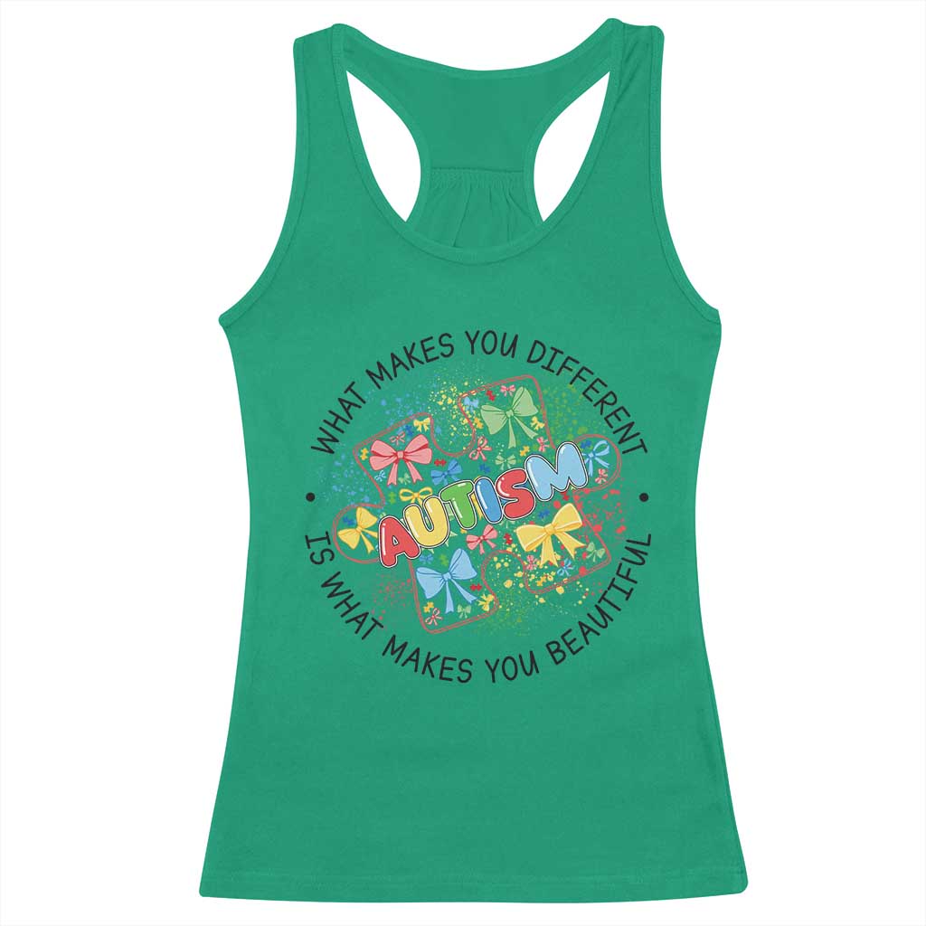 Funny Autism Support What Makes You Different Is What Makes You Beautiful Racerback Tank Top Coquette Puzzle
