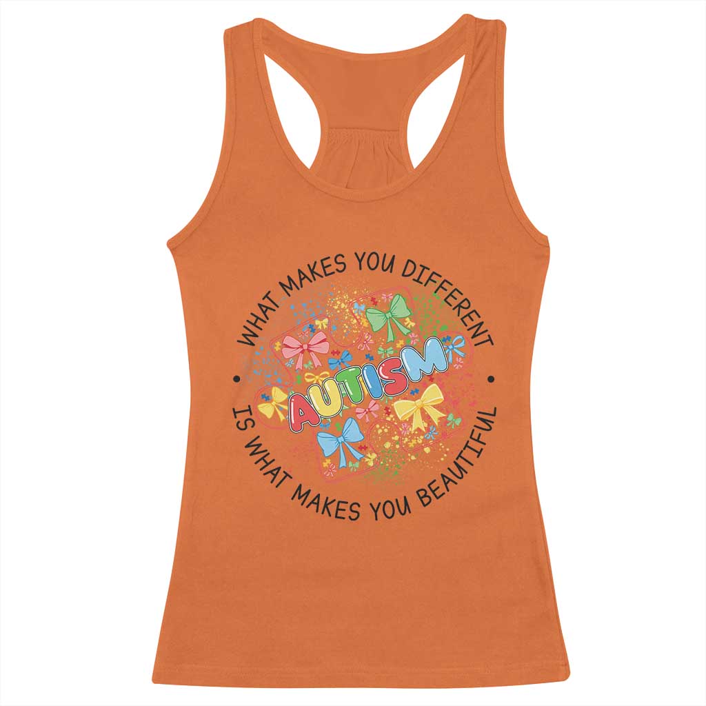 Funny Autism Support What Makes You Different Is What Makes You Beautiful Racerback Tank Top Coquette Puzzle