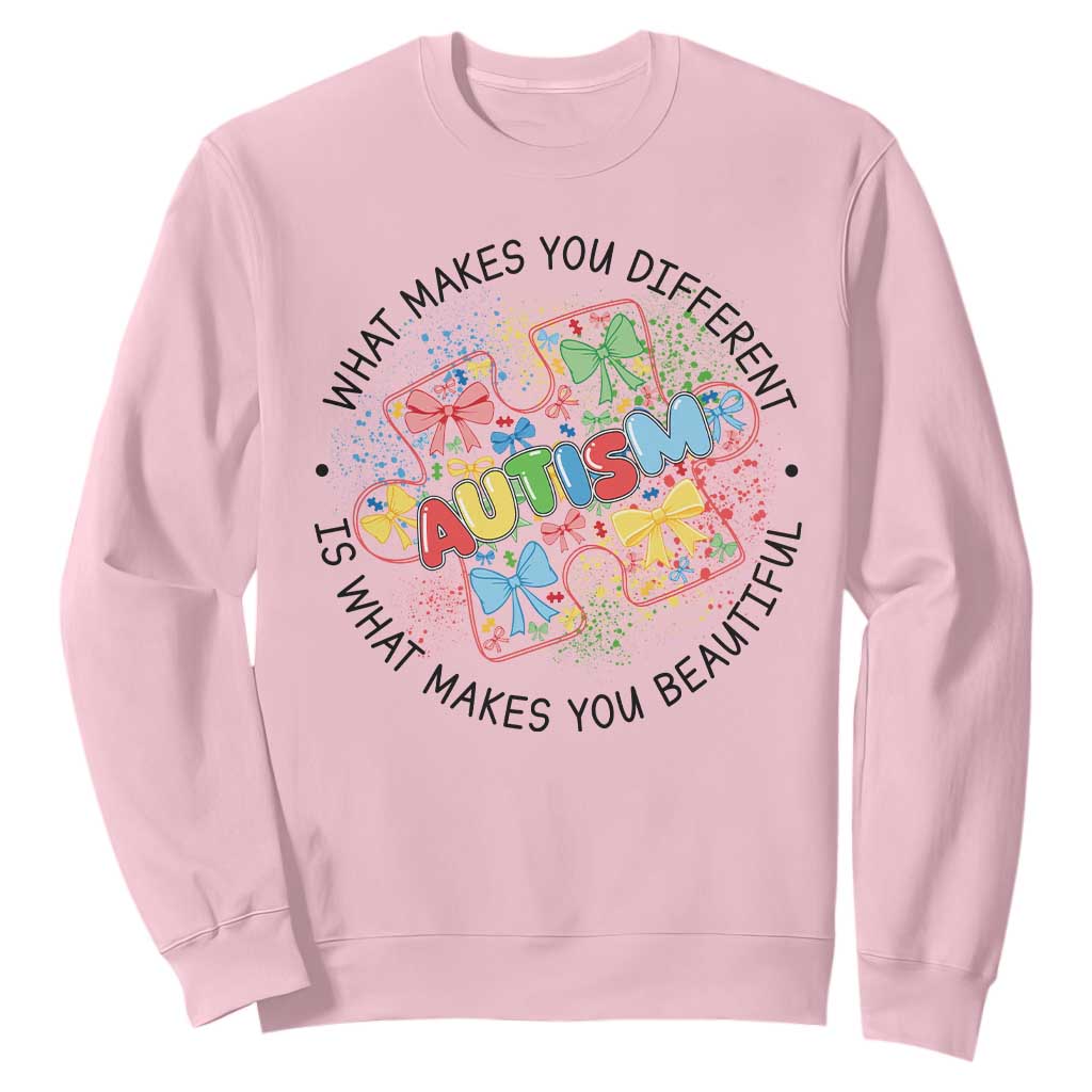 Funny Autism Support What Makes You Different Is What Makes You Beautiful Sweatshirt Coquette Puzzle
