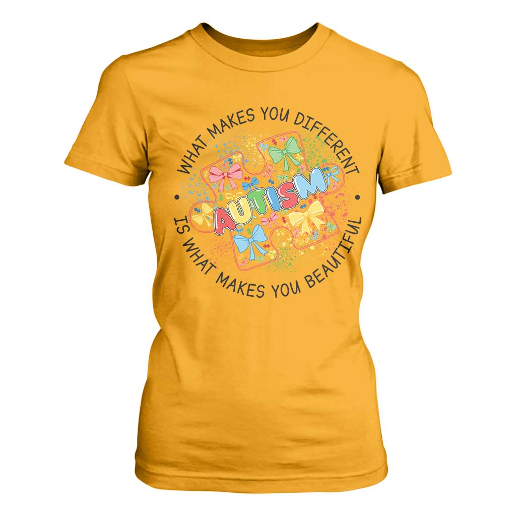 Funny Autism Support What Makes You Different Is What Makes You Beautiful T Shirt For Women Coquette Puzzle