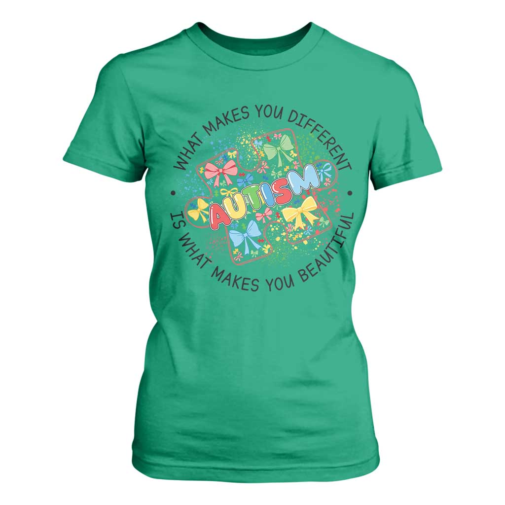 Funny Autism Support What Makes You Different Is What Makes You Beautiful T Shirt For Women Coquette Puzzle