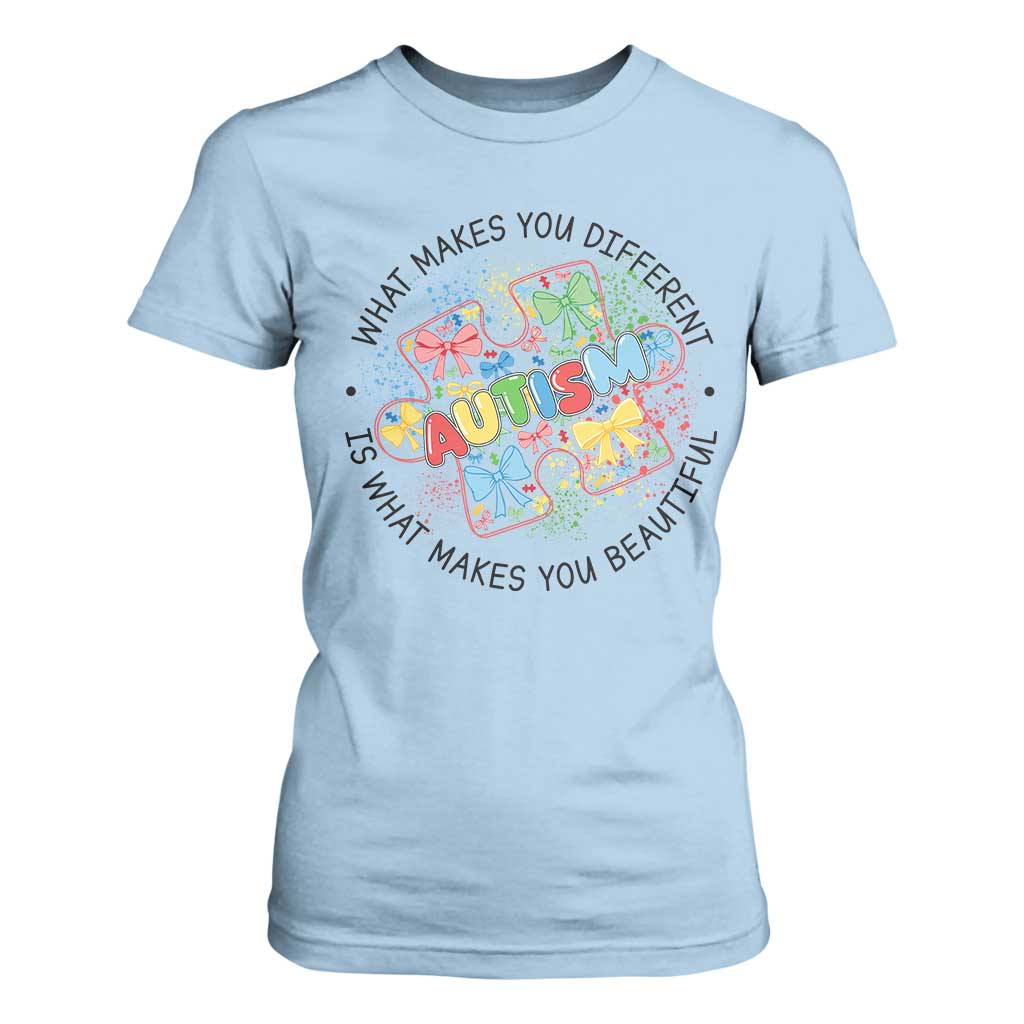 Funny Autism Support What Makes You Different Is What Makes You Beautiful T Shirt For Women Coquette Puzzle