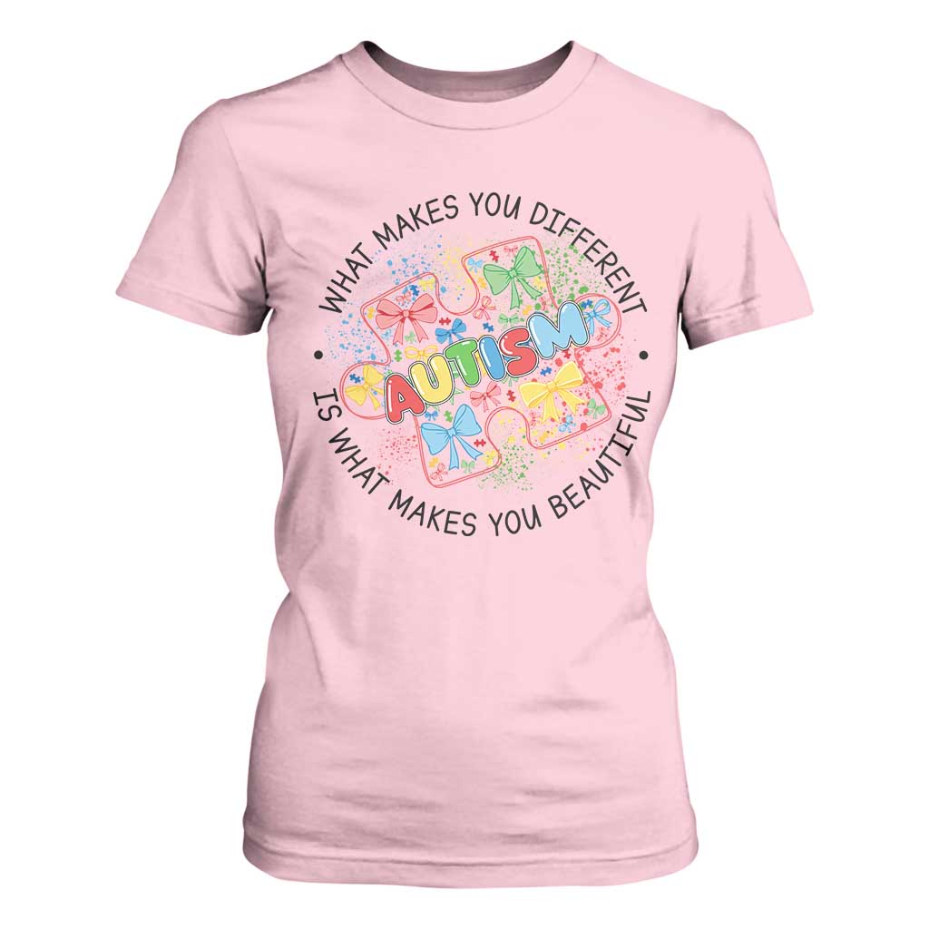 Funny Autism Support What Makes You Different Is What Makes You Beautiful T Shirt For Women Coquette Puzzle
