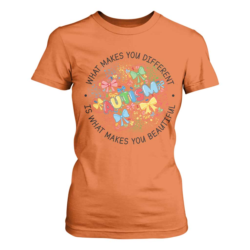 Funny Autism Support What Makes You Different Is What Makes You Beautiful T Shirt For Women Coquette Puzzle