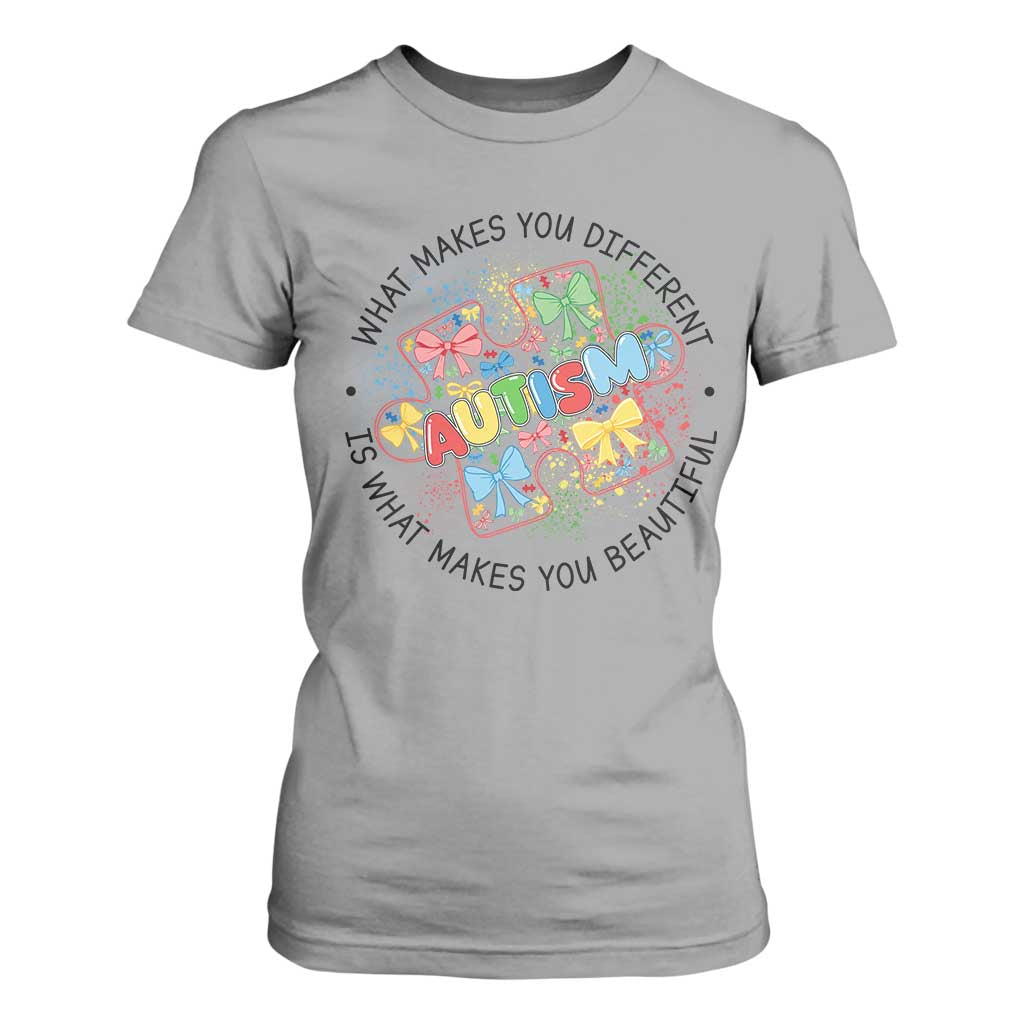 Funny Autism Support What Makes You Different Is What Makes You Beautiful T Shirt For Women Coquette Puzzle